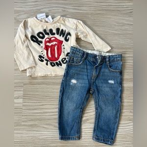 ZARA baby outfit 9-12 months Rolling Stones Vintage jeans